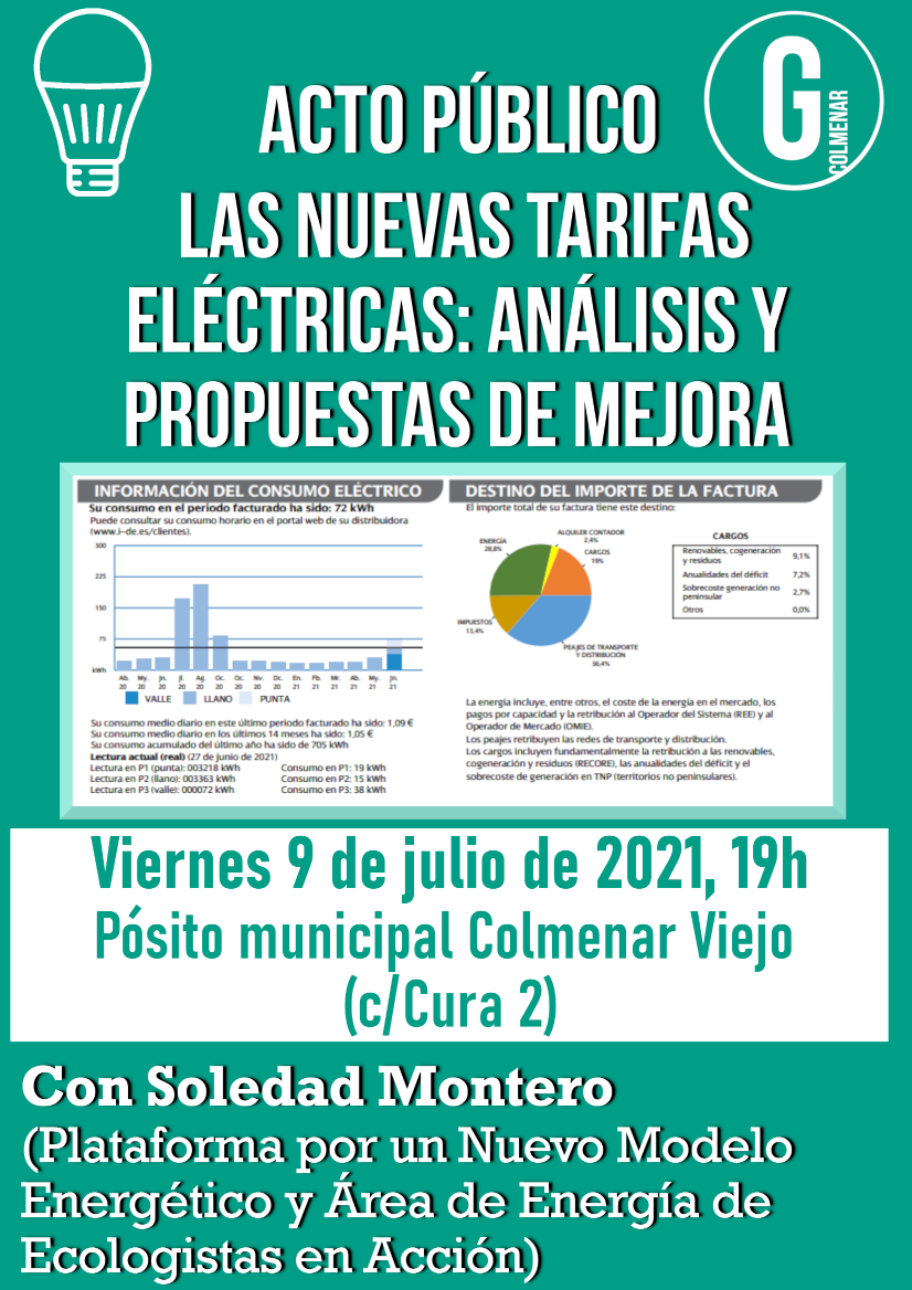 Acto Público: "Las nuevas tarifas eléctricas: análisis y propuestas de mejora" 9 julio 19h