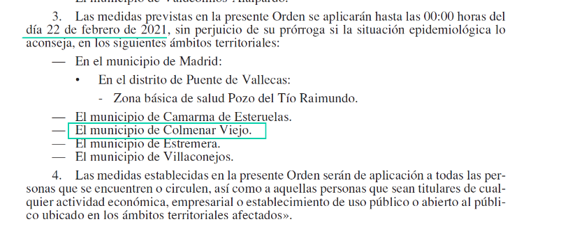 Limitación movilidad en Colmenar Viejo (8-22 febrero)