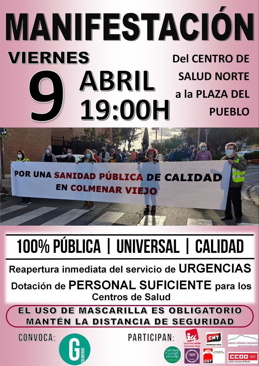 9 Abril 19h - Manifestación por la reapertura de Urgencias y Sanidad Pública de calidad
