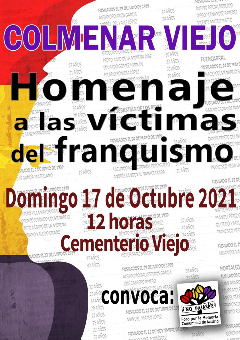 VIII Homenaje a las Víctimas del Franquismo en Colmenar Viejo - domingo 17 a las 12h