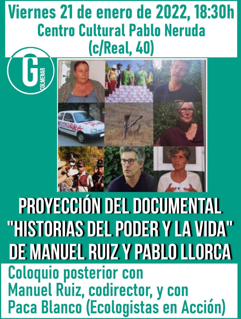 Viernes 21 a las 18:30h en el C.C.Pablo Neruda, documental "Historias del Poder y la Vida", de Manuel Ruiz y Pablo Llorca