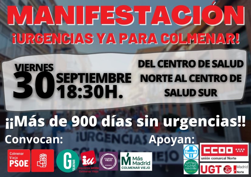 Viernes 30 septiembre 18:30h, Manifestación #UrgenciasYaParaColmenar
