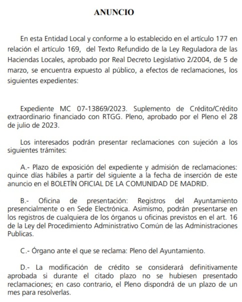 Ganemos Colmenar solicita que se publiquen íntegramente los acuerdos de Pleno en la Sede Electrónica