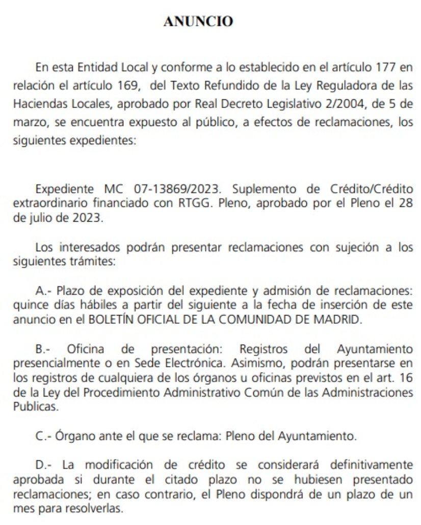 Ganemos Colmenar solicita que se publiquen íntegramente los acuerdos de Pleno en la Sede Electrónica